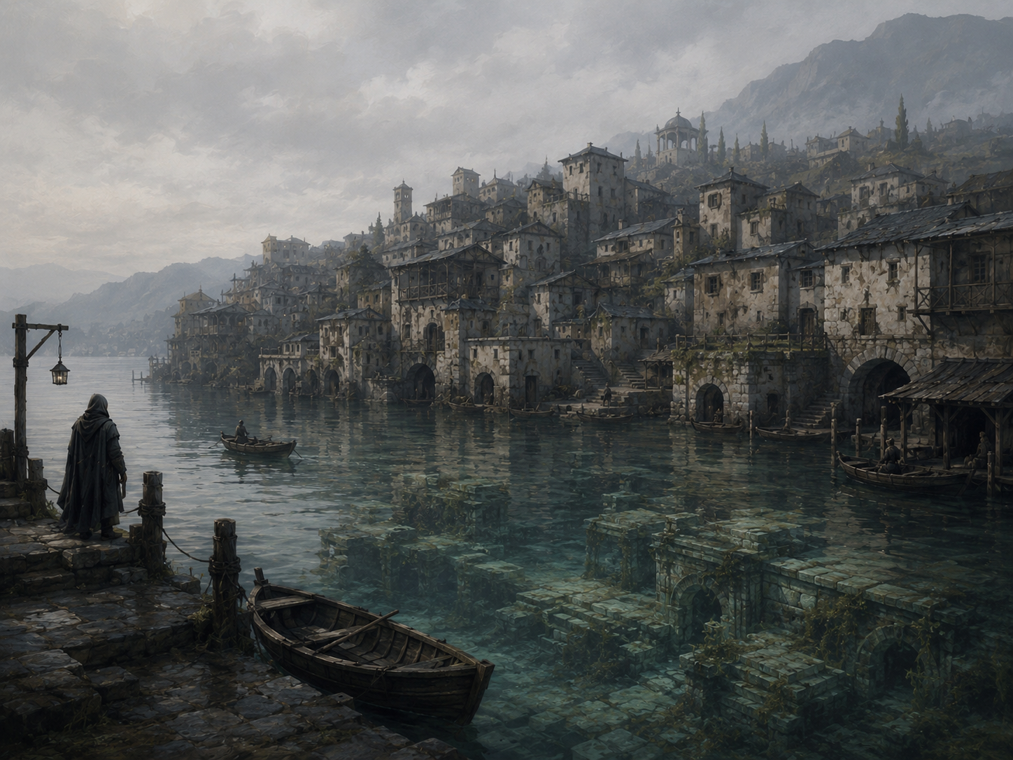 Illadell, the half-drowned city, built partly atop its own submerged ruins.